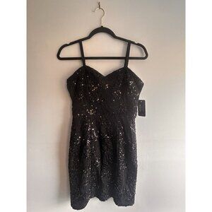 Guess Women's Black Sequin Mini Dress Lined Gold Zipper Straps or Strapless